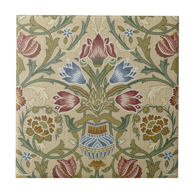 William Morris Brocade Floral Wallpaper Pattern Ceramic Tile (Front)