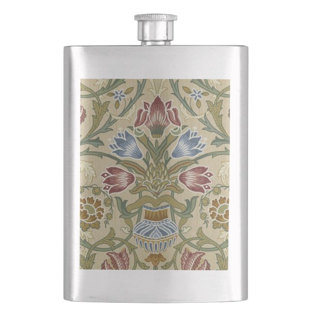 William Morris Brocade Floral Wallpaper Pattern Hip Flask (Front)