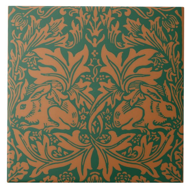 William Morris Brother Rabbit Amber Black Pattern Ceramic Tile (Front)