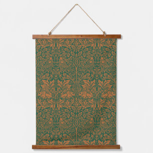 William Morris Brother Rabbit Amber Black Pattern Hanging Tapestry
