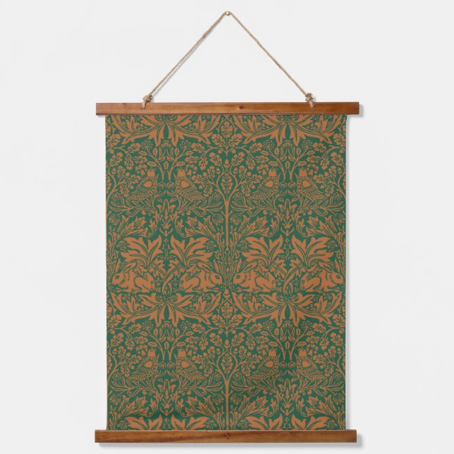 William Morris Brother Rabbit Amber Black Pattern Hanging Tapestry (Front)