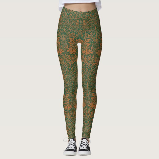 William Morris Brother Rabbit Amber Black Pattern Leggings (Front)