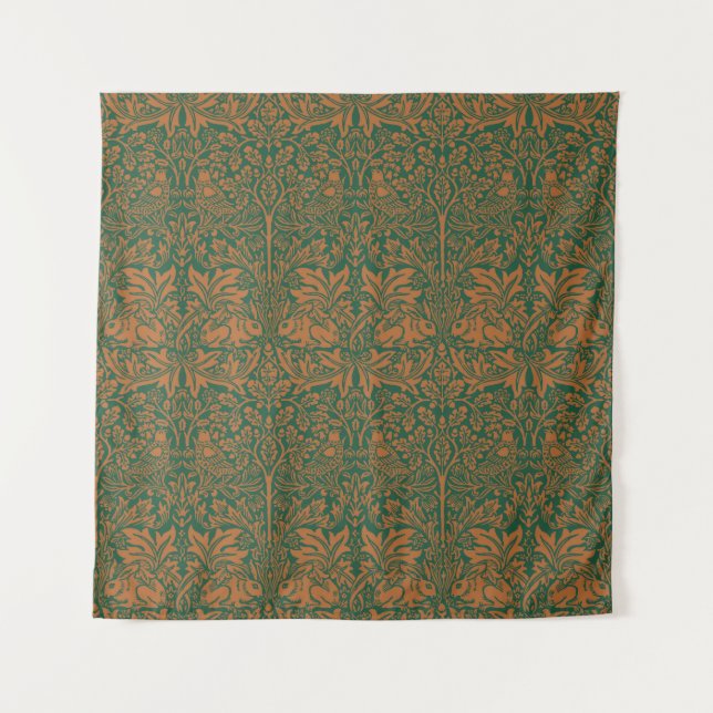 William Morris Brother Rabbit Amber Black Pattern Tapestry (Front)