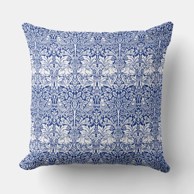 William Morris Brother Rabbit Blue Textile Pattern Cushion (Front)