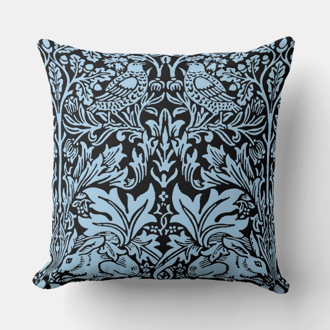 William Morris Brother Rabbit Light Blue Black Cushion (Front)