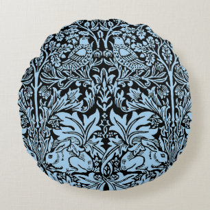 William Morris Brother Rabbit Light Blue Black Round Cushion