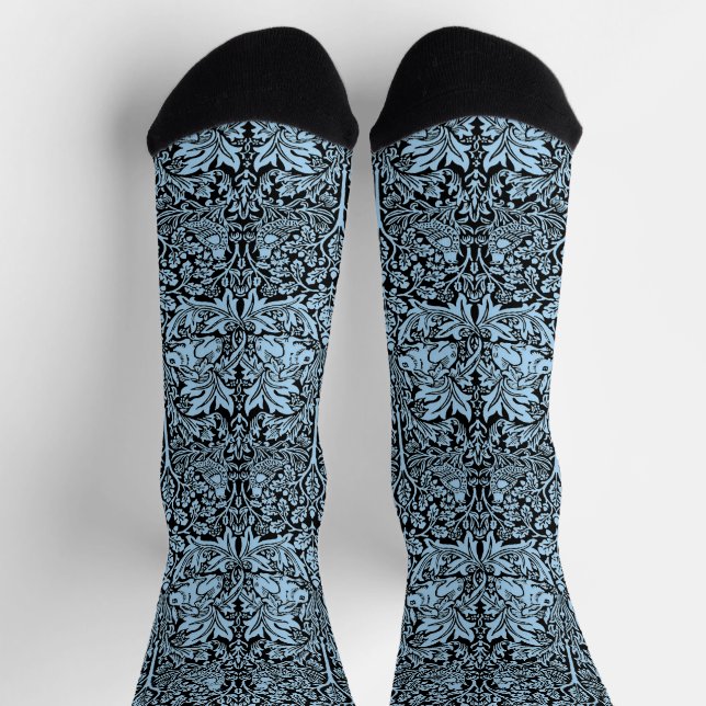 William Morris Brother Rabbit Light Blue Black Socks (Top)