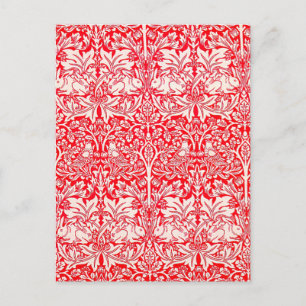WIlliam Morris Brother Rabbit Pattern in Red Postcard
