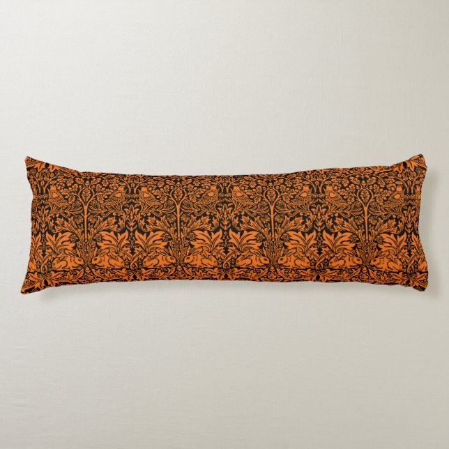 William Morris Brother Rabbit Rust Black Pattern Body Cushion (Front)
