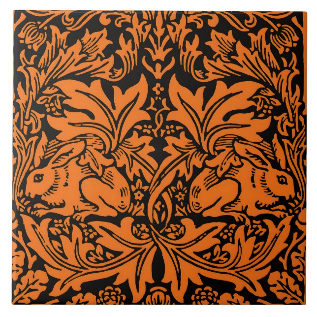 William Morris Brother Rabbit Rust Black Pattern Ceramic Tile (Front)