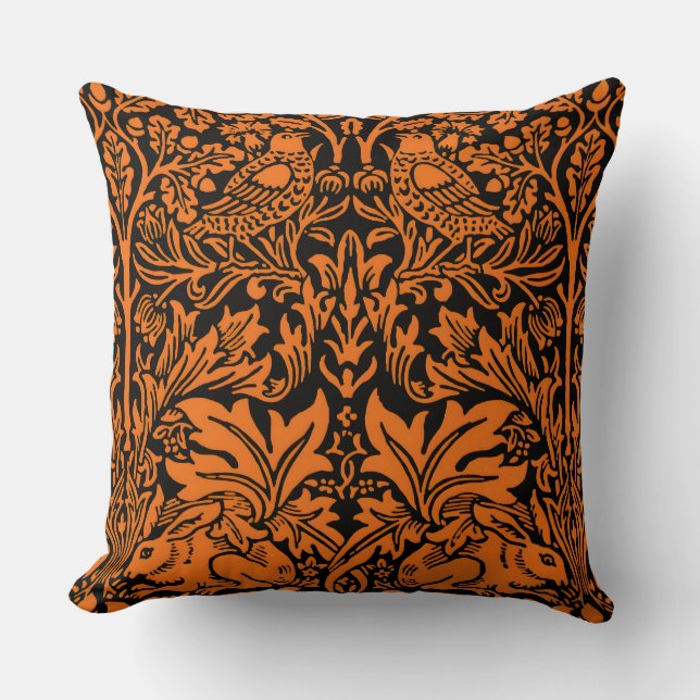 William Morris Brother Rabbit Rust Black Pattern Cushion (Front)