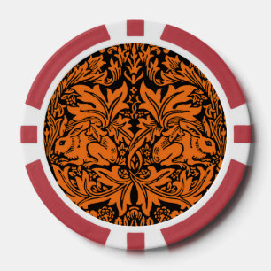 William Morris Brother Rabbit Rust Black Pattern Poker Chips