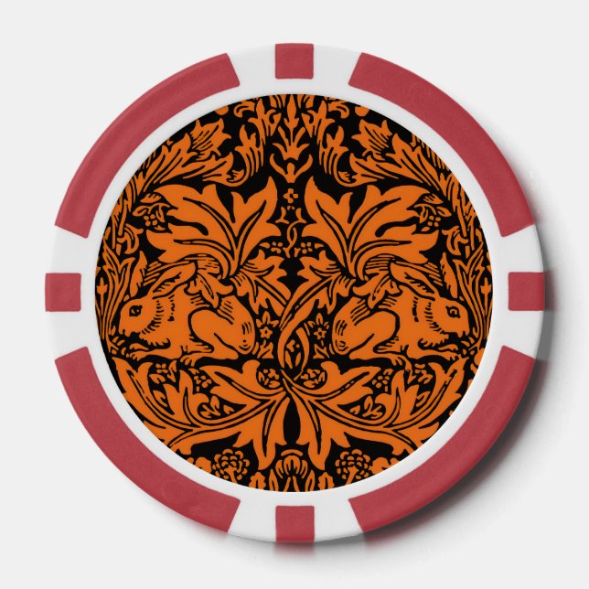 William Morris Brother Rabbit Rust Black Pattern Poker Chips (Front)