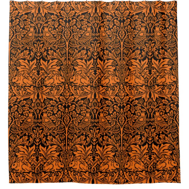 William Morris Brother Rabbit Rust Black Pattern Shower Curtain (Front)