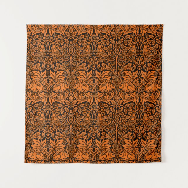 William Morris Brother Rabbit Rust Black Pattern Tapestry (Front)