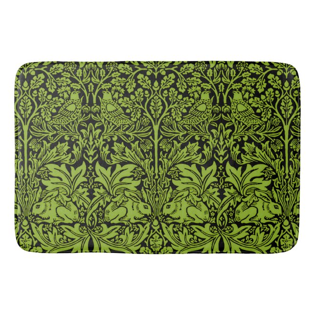 William Morris Brother Rabbit Sage Green Black Bath Mat (Front)