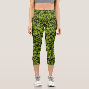 William Morris Brother Rabbit Sage Green Black Capri Leggings