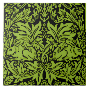 William Morris Brother Rabbit Sage Green Black Ceramic Tile