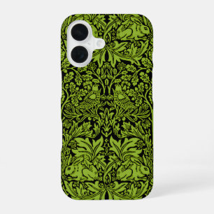 William Morris Brother Rabbit Sage Green Black iPhone 16 Case