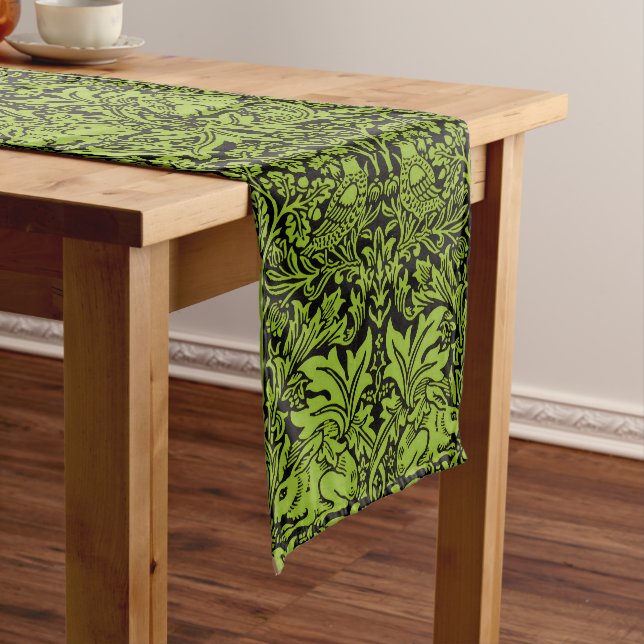 William Morris Brother Rabbit Sage Green Black Long Table Runner (In Situ)