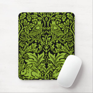 William Morris Brother Rabbit Sage Green Black Mouse Pad