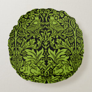 William Morris Brother Rabbit Sage Green Black Round Cushion