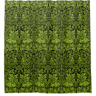 William Morris Brother Rabbit Sage Green Black Shower Curtain