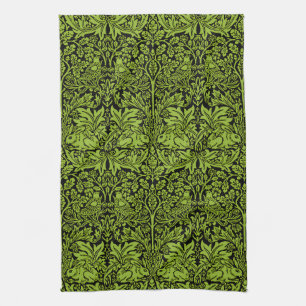 William Morris Brother Rabbit Sage Green Black Tea Towel