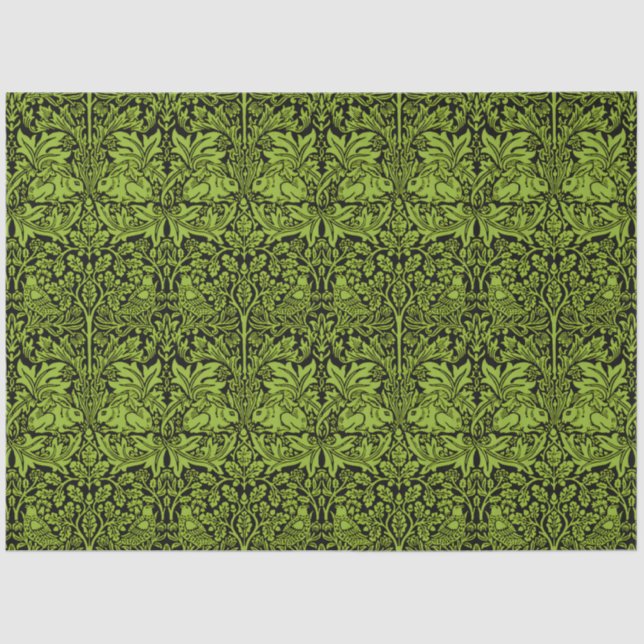 William Morris Brother Rabbit Sage Green Black Tissue Paper (Front)