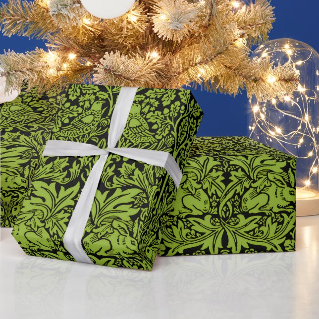 William Morris Brother Rabbit Sage Green Black Wrapping Paper (Holidays)