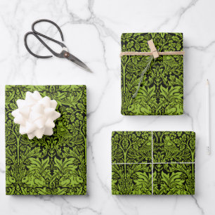 William Morris Brother Rabbit Sage Green Black Wrapping Paper Sheet