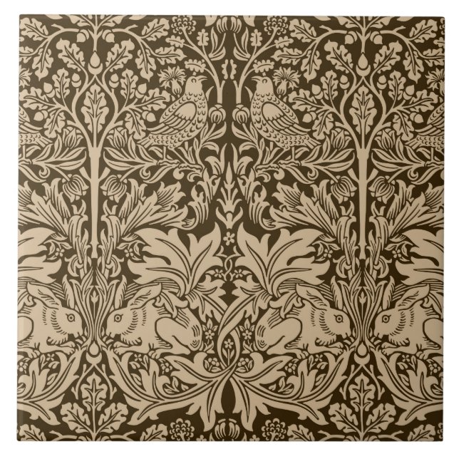 William Morris Brother Rabbit Two-Tone Brown Ceramic Tile (Front)