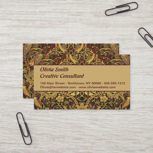 William Morris Bullerswood Faux Tapestry Business Card (Front/Back In Situ)