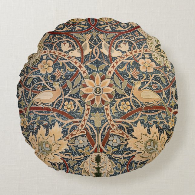 William Morris Bullerswood Faux Tapestry Round Cushion (Front)