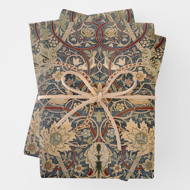 William Morris Bullerswood Faux Tapestry Wrapping Paper Sheet (In situ)
