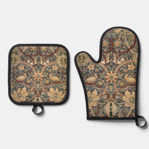 William Morris Bullerswood Vintage Bird Art Oven Mitt & Pot Holder Set