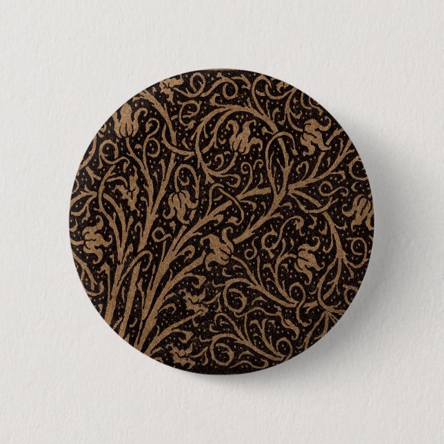 William Morris Campion Tooled Leather Damask 6 Cm Round Badge (Front)