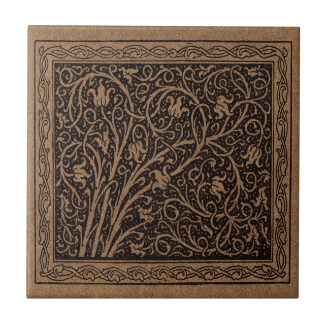 William Morris Campion Tooled Leather Damask Ceramic Tile (Front)