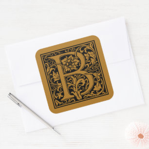 William Morris Capital Letter B Matte Antique Gold Square Sticker