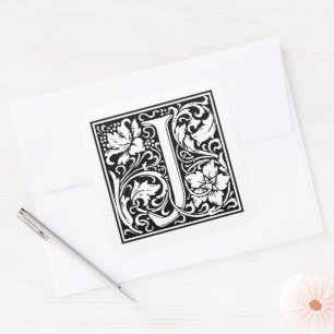 William Morris Capital Letter J on White Square Sticker