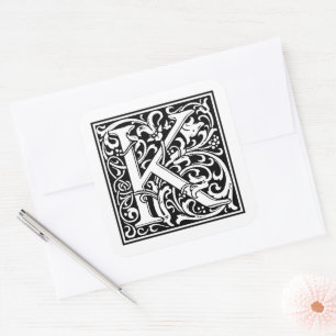 William Morris Capital Letter K on White Square Sticker