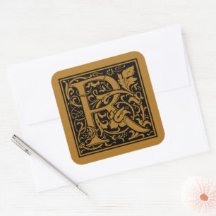 William Morris Capital Letter R Matte Antique Gold Square Sticker