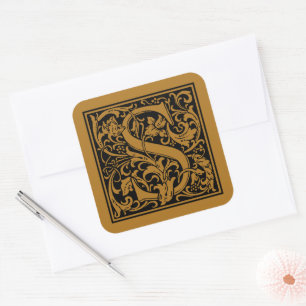William Morris Capital Letter S Matte Antique Gold Square Sticker