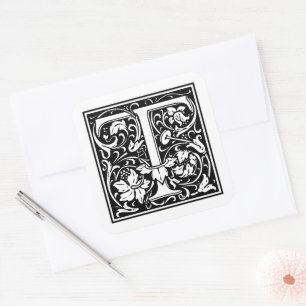 William Morris Capital Letter T on White Square Sticker