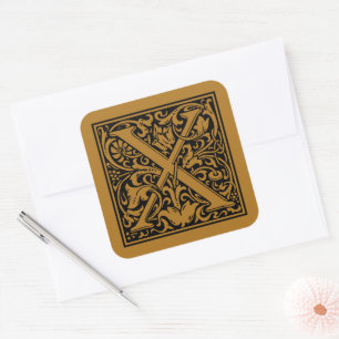 William Morris Capital Letter X Matte Antique Gold Square Sticker