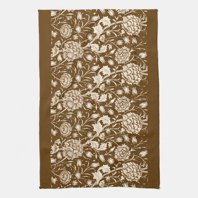 William Morris Carnation Print, Chocolate Brown  Tea Towel (Vertical)