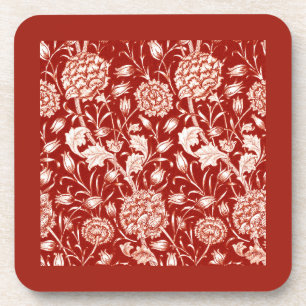 William Morris Carnation Print, Deep Red and White Coaster