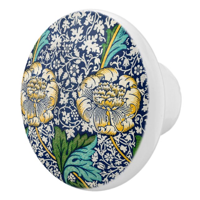 William Morris ceramic knob floral blue yellow (Right)