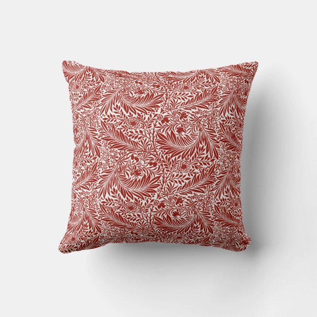 William Morris Cherry Red Larkspur Pattern Cushion (Back)