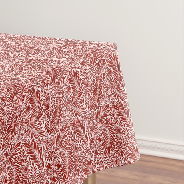 William Morris Cherry Red Larkspur Pattern Tablecloth (In Situ)